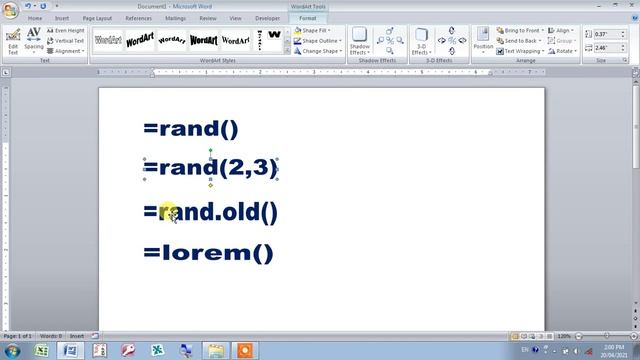 rand() | rand() in word | rand.old() in word | ms word | Computer solution | aamir