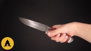 Нож 083 (145 мм) нержавеющий булат, мельхиор, рукоять стаб. кап клёна (Пампуха И.Ю.)