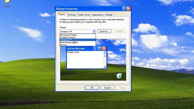 The display properties in Windows XP