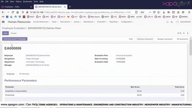 Employee Performance Evaluation Management System of Odoo HRMS | Apagen (Odoo Service Provider) смотреть онлайн