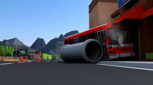 Cartoon how Handy Andy helps save people from the bus. Super car Mega max