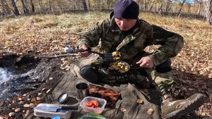 Очередной осенний поход.ЛЕСНАЯ КУХНЯ, еда приготовленная  на косте , яичница.