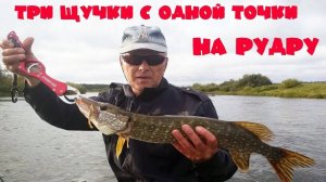 Щука на воблер. Три щучки с одной точки. Рудра 130.