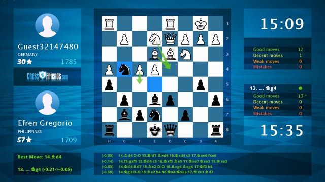Chess Game Analysis: Guest32147480 - Efren Gregorio : 0-1 (By ChessFriends.com) смотреть онлайн