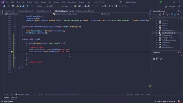 Coding ReBudget using C#, Part 7 - Transaction log toggle and Dark Mode!