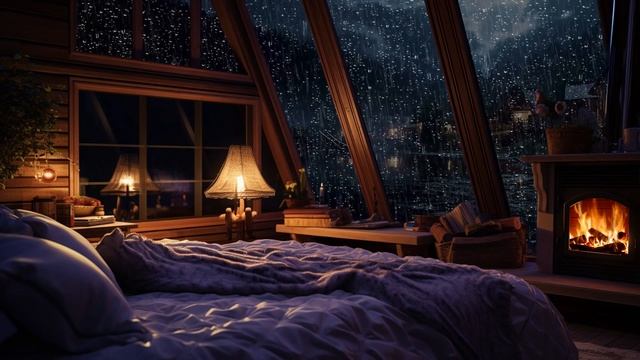 Rain On Windows Covers the Cozy Bed Room - Deep Sleep Instantly with Rain Sounds on Rainy Night смотреть онлайн