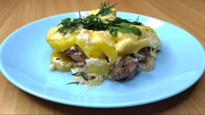 Гратен, куриная печень запеченная с картофелемь в сливочном соусе