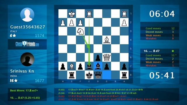 Chess Game Analysis: Guest35643627 - Srinivas Kn : 0-1 (By ChessFriends.com) смотреть онлайн