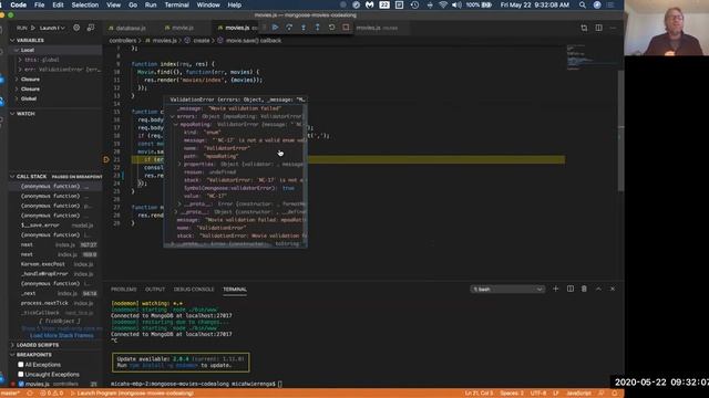 VS Code Debugger, Mongoose Validation, and Mongoose Default Values