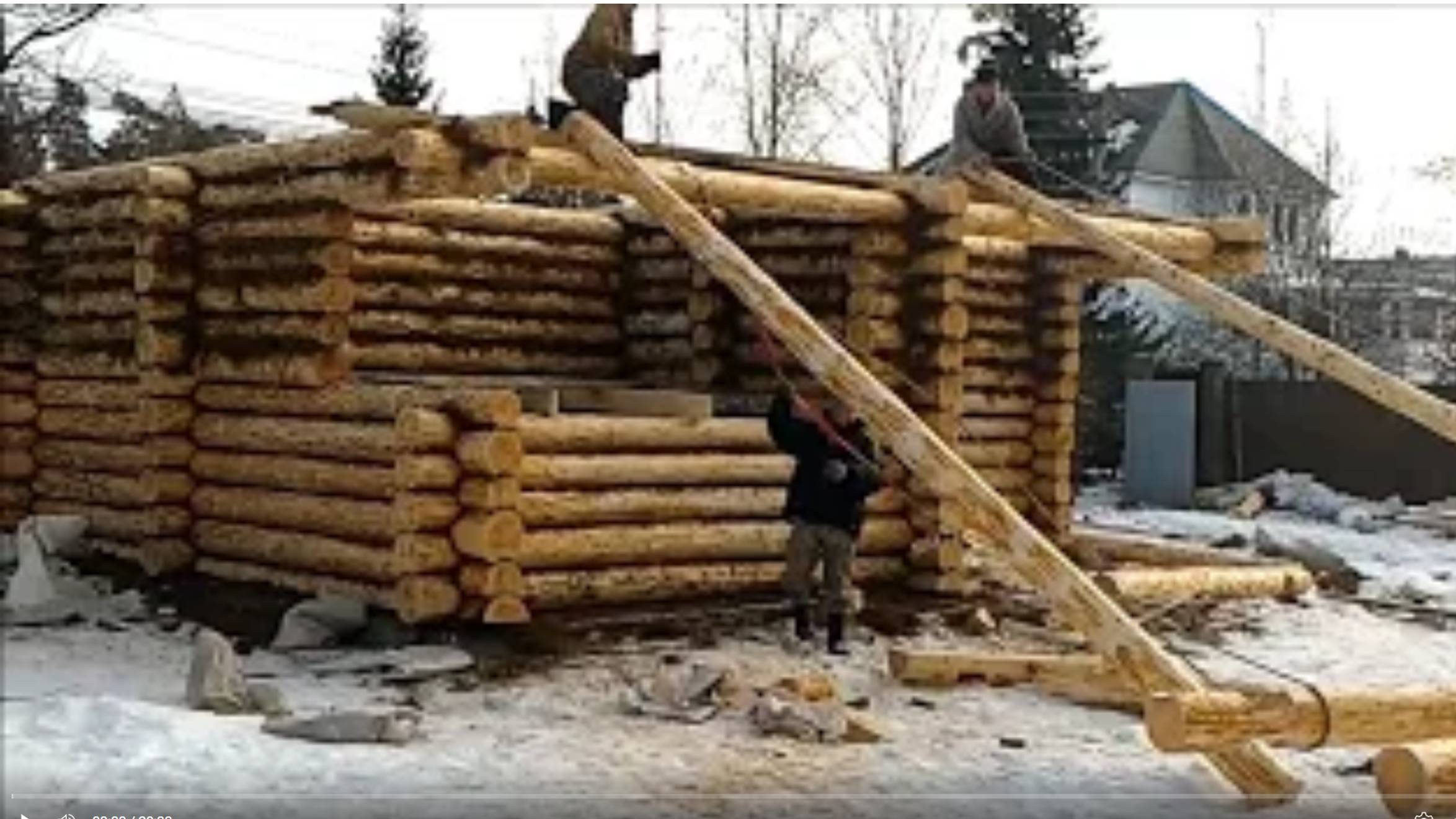 Сборка дома из бревна ручной рубки плотниками зимой. Видео как собрать сруб бани из бревна.