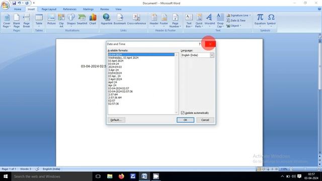 How to insert date and time in ms word/ms word me date aur time insert kese kare ms word me смотреть онлайн