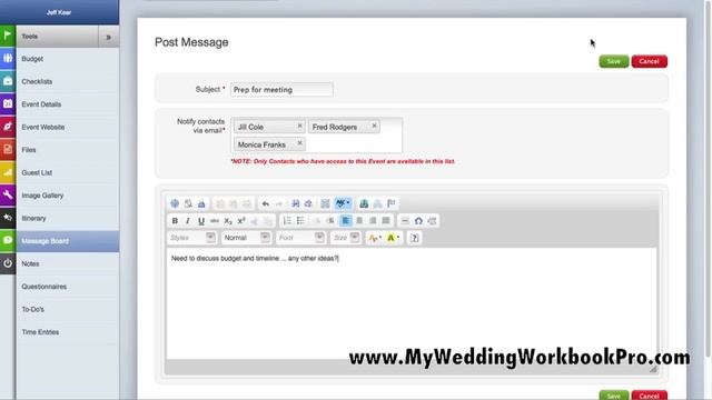 Message Board Tool from My Wedding Workbook Pro смотреть онлайн