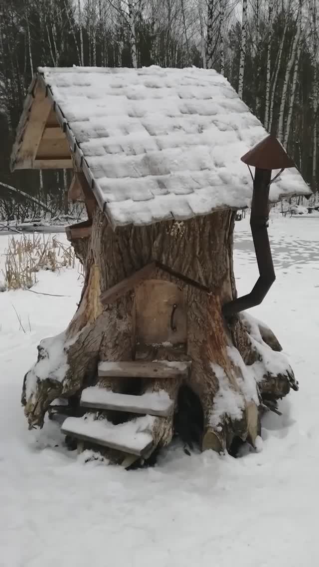 Дом бобра. Бобер лег спать. Зима.