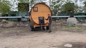Баня-Бочка «Загитов» на прицепе 3 метра.