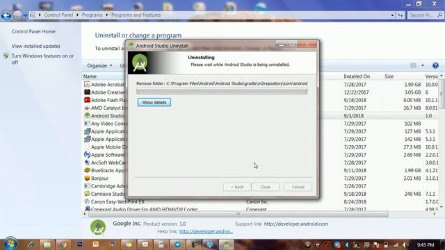Android Studio | How to uninstall android studio from PC?