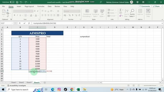 How to use sumproduct in MS Excel? || Office 365 | AIMSPRO