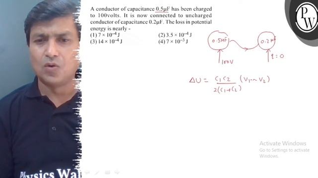 A conductor of capacitance \( 0.5 \mu \mathrm{F} \) has been charge... смотреть онлайн