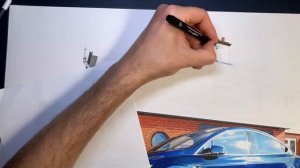 Drawing a Tesla Model X P100D with background like a pro (Part 2)