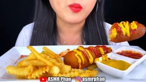 ASMR CORN DOGS AND FRENCH FRIES 먹방 Eating Sounds MUKBANG NO TALKING ASMR Phan (Eng Sub)