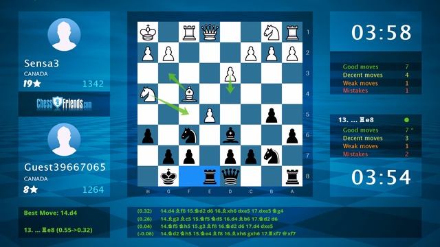 Chess Game Analysis: Sensa3 - Guest39667065 : 0-1 (By ChessFriends.com) смотреть онлайн