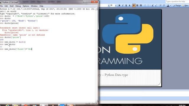 Python Programming Tutorials for Beginners in Windows - Dictionary Data type tutorial