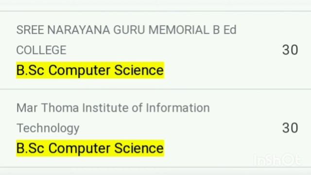BSC Computer science college list and available seats Kerala University | Kerala University College