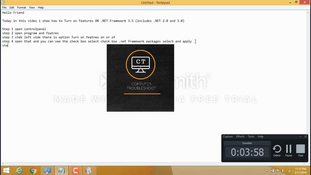 Enable .NET Framework 3.5  (includes .NET 2.0 and 3.0) windos 8 , windows 10