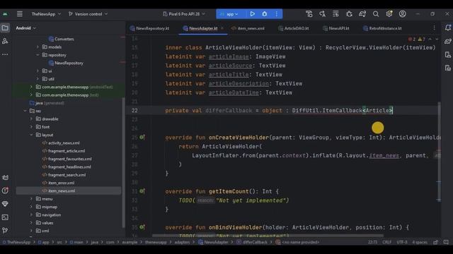 News App in Android Studio using Kotlin | Part 4 - Adapter & Repository