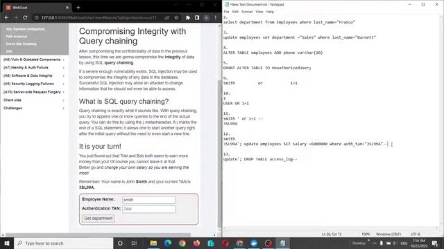 WebGoat - Lab - SQL Injection intro смотреть онлайн