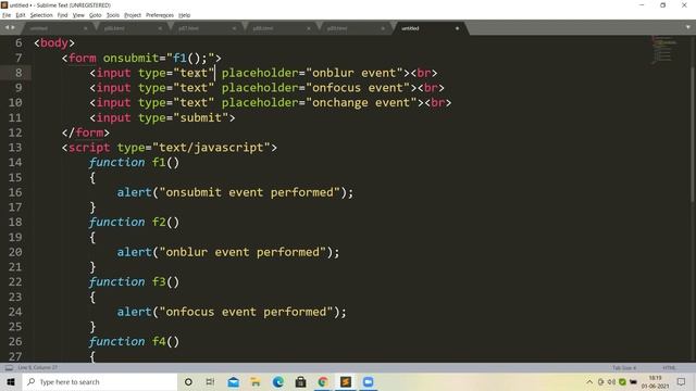 Javascript - Event handling (Window, Form events): Lecture 40 - Website Designing (Hindi) смотреть онлайн