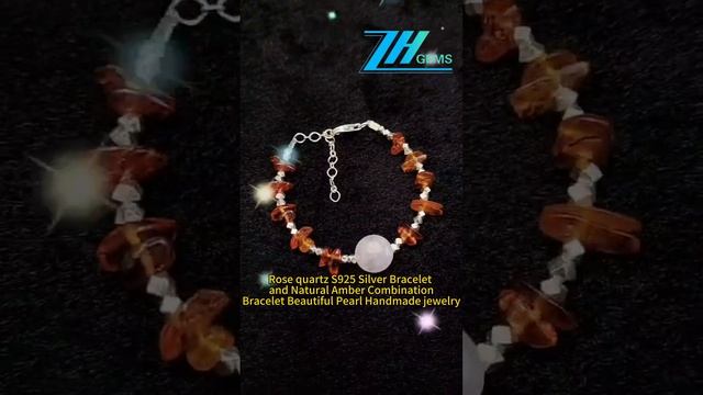 GN-20241021-03 Rose quartz S925 Silver Bracelet and Natural Amber Combo Bracelet Beautiful Pearl