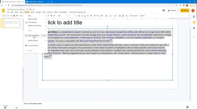 Google Slides Tutorial - Lesson 94 - Clear Formatting