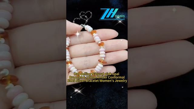 GN-20241021-04 Hot Selling Natural pink opal Bracelet 8-12mm Amber Conformal S925 Silver Bracelet