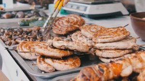 Ready-to-Eat Grilled Meat in a Street Food Shop Window. Ready-made Food on Party