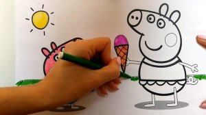 Свинка Пеппа - Джордж и Пеппа кушают мороженое. Раскраска для детей из мультика Peppa Pig.