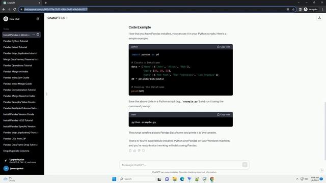 install python pandas in windows
