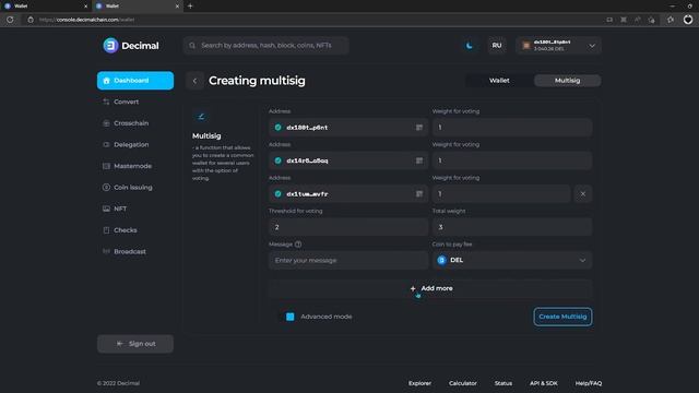 Creating a multisig wallet on DecimalChain смотреть онлайн