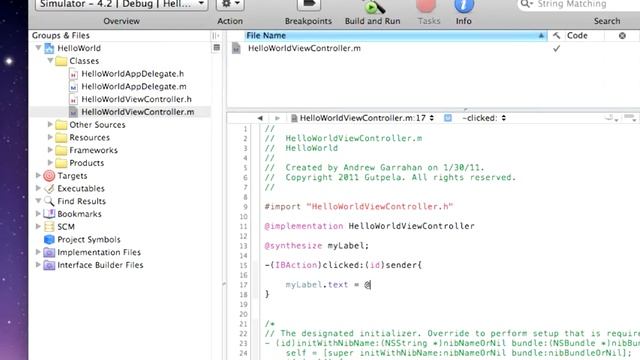 1.1 Hello World UIButton clicked change UILabel - iPhone SDK Tutorial xcode смотреть онлайн