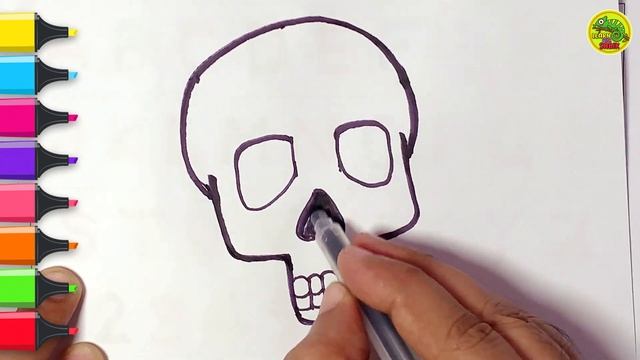 How to draw a skull cartoon | Emoji skull | Learn to draw & colour | Cool Emoji for kids
