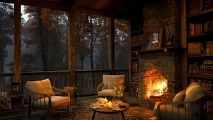 Rain & Fireplace Ambience 🍂🌧️ SOFT JAZZ music
