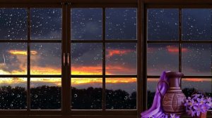 4K FAKE WINDOW rain on window with the sunset no sound ( FOR PROJECTOR )