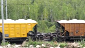 Тепловоз «Боинг» 2ТЭ116 с толкачем, вагоны Хоппер дозаторы