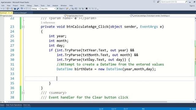 Age Calculator in C#. DateTime, TimeSpan, int.TryParse example.