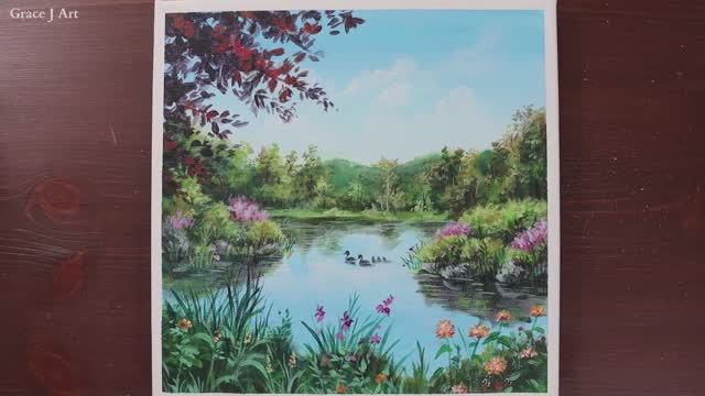 Рисуем сказочно красивый пруд с уточками / Акриловая живопись для начинающих смотреть онлайн