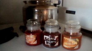 Warm apple pie black cherry and pumpkin spice candles Walmart best.