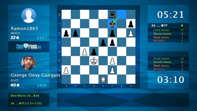Chess Game Analysis: George Onsy Guirguis - Ramon1865 : 1-0 (By ChessFriends.com) смотреть онлайн