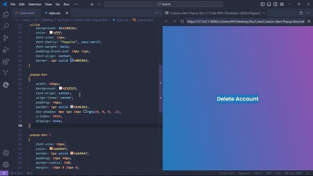Custom Alert Popup Box using HTML CSS & JavaScript