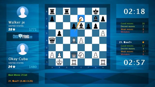 Chess Game Analysis: Okay Cuba - Walker je : 1-0 (By ChessFriends.com) смотреть онлайн
