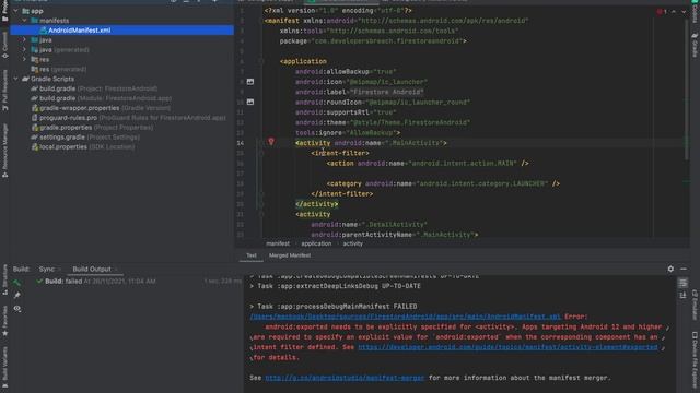 Error:android:exported needs android studio смотреть онлайн