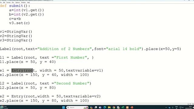 Tkinter Part - 28 |Add 2 numbers using python GUI Tkinter with result in entry box| MUST WATCH|